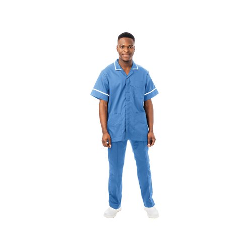 Work in Style PHILZ Male Healthcare Tunic Hospital Blue with White Trim Size 52 inch PHILZHOSPWHIT52