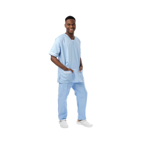 534LW V Neck Lightweight Scrub Top with Trim Sky M 534LWSKYYWHITM