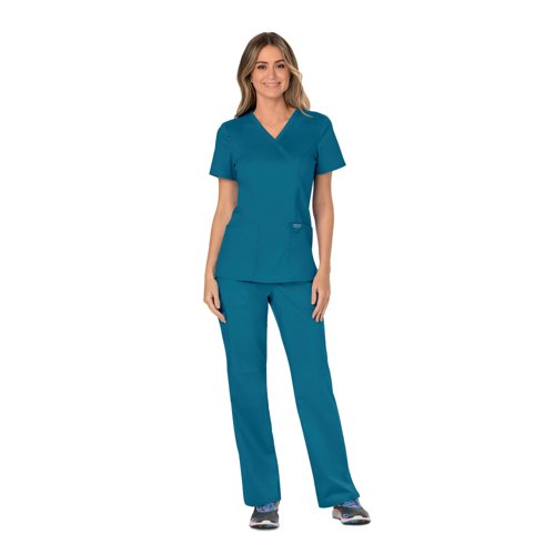 Cherokee WW610 Revolution Mock Wrap Top Caribbean Blue XL CHWW610/CARI/XL