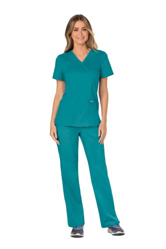 Cherokee WW610 Revolution Mock Wrap Top Teal Blue XS CHWW610/TEAL/XS