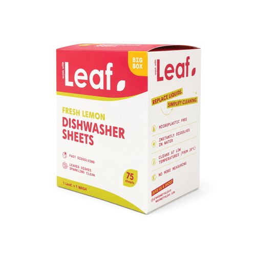 Wash with Leaf Dish Washer Detergent Sheets Pack of 75 Leaf-DISH-75 WWL95345 Buy online at Office 5Star or contact us Tel 01594 810081 for assistance