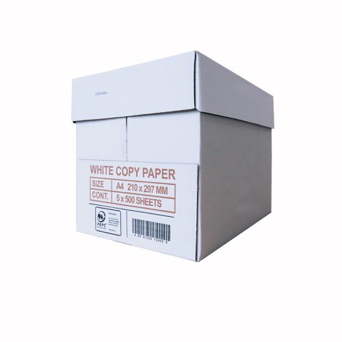 This A4 white copier paper provides you with high value and high quality. Each page of paper provides a solid surface for ink and toner, making it ideal for use with laser and inkjet printers. The pure and white surface provides an unbeatable backdrop for letters, business reports and emails. Made using virgin fibre. Chlorine-free.