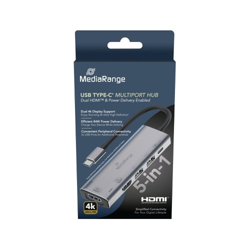 Mediarange USB Type-C 5-In-1 Multiport Adapter Silver MRCS511