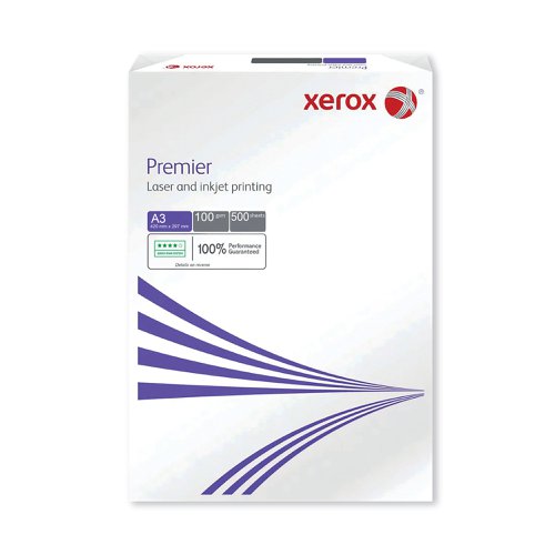 Designed for mono inkjets and laser printers, Xerox Premier A3 Paper is the premium choice for business copier paper. The high opacity ensures sharp contrast for text, even when printing on both sides of the page. The smooth surface is designed for reliable performance when printing high volumes, reducing jams. It's eco-friendly as well, produced with EU Ecolabel certification. This heavier weight 100gsm paper is ideal for documents requiring a premium finish.