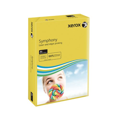 Looking to add some colour to your life? Xerox A4 Symphony dark yellow paper helps your documents stand out from the pack. Created according to the exacting standards applied to all Xerox products, it has the same smooth surface, printability and excellent opacity we have come to expect. Designed for high speed, high volume printing and compatible with all laser, inkjet and copier printers, this 80gsm paper is nothing less than the very best.