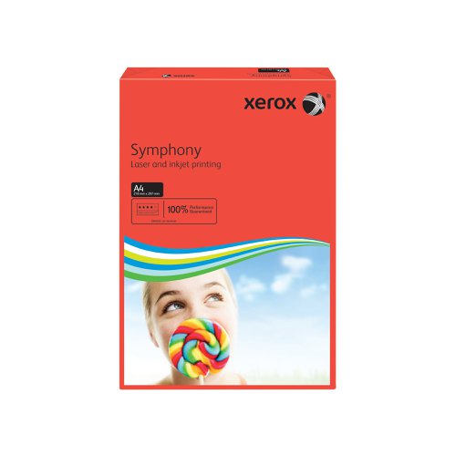 Looking to add some colour to your life? Xerox A4 Symphony dark red paper helps your documents stand out from the pack. Created according to the exacting standards applied to all Xerox products, it has the same smooth surface, printability and excellent opacity we have come to expect. Designed for high speed, high volume printing and compatible with all laser, inkjet and copier printers, this 80gsm paper is nothing less than the very best.