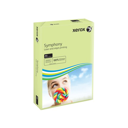 Looking to add some colour to your life? Xerox A4 Symphony Pastel Green Paper helps your documents stand out from the pack. Created according to the exacting standards applied to all Xerox products, it has the same smooth surface, printability and excellent opacity we have come to expect. Designed for high speed, high volume printing and compatible with all laser, inkjet and copier printers, this 80gsm paper is nothing less than the very best.