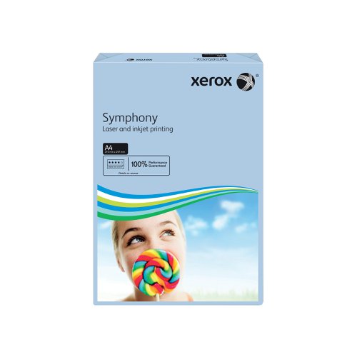 Looking to add some colour to your life? Xerox A4 Symphony Pastel Blue Paper helps your documents stand out from the pack. Created according to the exacting standards applied to all Xerox products, it has the same smooth surface, printability and excellent opacity we have come to expect. Designed for high speed, high volume printing and compatible with all laser, inkjet and copier printers, this 80gsm paper is nothing less than the very best.