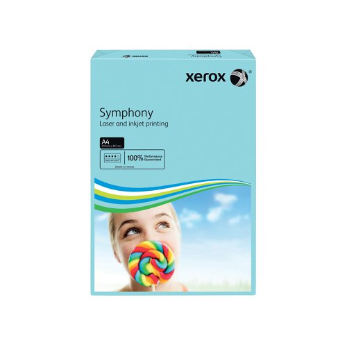 Looking to add some colour to your life? Xerox A4 Symphony Mid-Blue Paper helps your documents stand out from the pack. Created according to the exacting standards applied to all Xerox products, it has the same smooth surface, printability and excellent opacity we have come to expect. Designed for high speed, high volume printing and compatible with all laser, inkjet and copier printers, this 80gsm paper is nothing less than the very best.