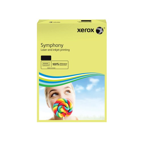 Looking to add some colour to your life? Xerox A4 Symphony Pastel Yellow Paper helps your documents stand out from the pack. Created according to the exacting standards applied to all Xerox products, it has the same smooth surface, printability and excellent opacity we have come to expect. Designed for high speed, high volume printing and compatible with all laser, inkjet and copier printers, this 80gsm paper is nothing less than the very best.