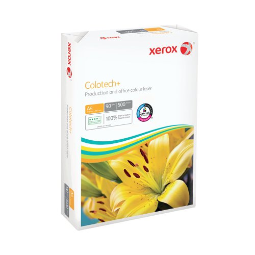 Xerox Colotech is the benchmark for colour digital printing. This uncoated, high white paper has a super smooth finish which enhances the brilliance and contrast on all your colour documents. Ideal for full colour documents produced on your office colour production device. Suitable for all types of printing: Dry toner printing, colour laser, colour inkjet, pre-print, colorlok technology.