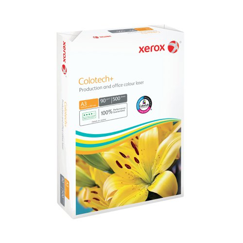 Xerox Colotech is the benchmark for colour digital printing. This uncoated, high white paper has a super smooth finish which enhances the brilliance and contrast on all your colour documents. Ideal for full colour documents produced on your office colour production device. Suitable for all types of printing: Dry toner printing, colour laser, colour inkjet, pre-print, colorlok technology.