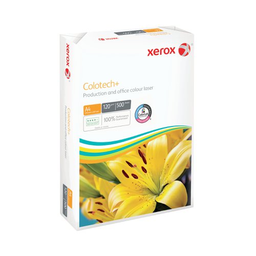 Xerox Colotech is the benchmark for colour digital printing. This uncoated, high white paper has a super smooth finish which enhances the brilliance and contrast on all your colour documents. Ideal for full colour documents produced on your office colour production device. Suitable for all types of printing: Dry toner printing, colour laser, colour inkjet, pre-print, colorlok technology.