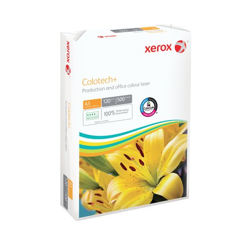 Xerox Colotech is the benchmark for colour digital printing. This uncoated, high white paper has a super smooth finish which enhances the brilliance and contrast on all your colour documents. Ideal for full colour documents produced on your office colour production device. Suitable for all types of printing: Dry toner printing, colour laser, colour inkjet, pre-print, colorlok technology.