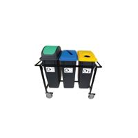 2Work Mobile Recycling Trolley with 3x65 Litre Bins 2W10799