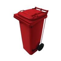 2Work Wheelie Bin Refuse 120 Litre 2 Wheel Pedal Operated Red 2W10907