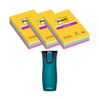 Post-It Super Sticky XXL 101x152mm Lined Rio 3x3 Pads (Pack of 9) + FOC Contigo Travel Mug