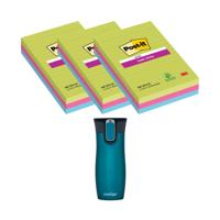 Post-It Super Sticky 101x152mm Lined Ultra 3x3 Pads (Pack of 9) + FOC Contigo Travel Mug