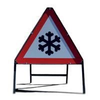 Winter Hazard Snow and Ice Warning Sign 600mm Red/White 403076