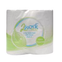 2Work Recycled Toilet Roll 2-Ply 320 Sheets (Pack of 36) KF03808