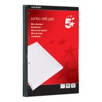 5 Star Office Jumbo Refill Pad Sidebound 60gsm Ruled Margin Punched 4 Holes 400pp A4 Red (Pack of 4)