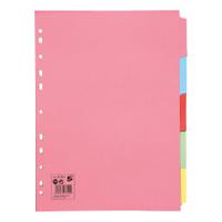 5 Star Office Subject Dividers 5-Part Recycled Card Multipunched 155gsm A4 Assorted (Pack of 50)