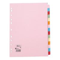 5 Star Office Subject Dividers 15-Part Recycled Card Multipunched 155gsm A4 Assorted (Pack of 10)