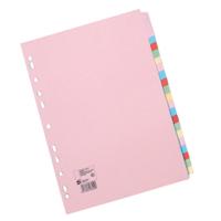 5 Star Office Subject Dividers 20-Part Recycled Card Multipunched 155gsm A4 Assorted (Pack of 10)