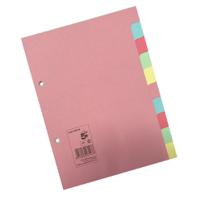 5 Star Office Subject Dividers 10-Part Recycled Card Two-hole Punched 155gsm A5 Assorted