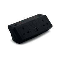 On Desk Power Module 2xUK Socket Dual USB Port Type A+C PD/QC Charger Black 20000016