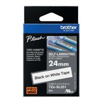 Brother P-Touch TZe Self-Laminating Tape Cassette 24mm x 8m Black on White Tape TZE-SL251