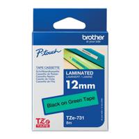 Brother P-Touch TZe Laminated Tape Cassette 12mm x 8m Black on Green Tape TZE731