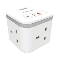 Fellowes Power Cube Type G UK/IE 3 Sockets 1 USB-A + 2 USB-C Ports White 100137166