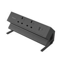 Fellowes Power Desk 2 Type G UK/IE 2 Sockets 1 USB-A + 1 USB-C Port Black 100136987