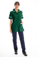 Work in Style Female Nursing Tunic Bottle Green with White Trim 34 Inch DVDTR/BOT/WHT/34