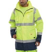 Beeswift Two Tone Breathable High Visibility Traffic Jacket Saturn Yellow/Navy Blue 6XL