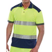 Beeswift PK Two Tone High Visibility Short Sleeve Polo Shirt Saturn Yellow/Navy Blue L