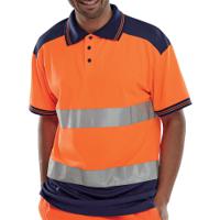 Beeswift PK Two Tone High Visibility Short Sleeve Polo Shirt Orange/Navy Blue XS