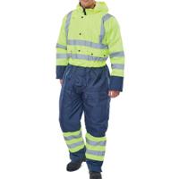 Beeswift Two Tone Hi Visibility Thermal Waterproof Coverall Saturn Yellow/Navy Blue L BD900SYNL