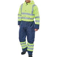 Beeswift Two Tone Hi Visibility Thermal Waterproof Coverall Saturn Yellow/Navy Blue S BD900SYNS