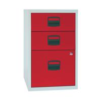 Bisley 3 Drawer Home Filing Cabinet A4 413x400x672mm Grey/Red PFA3-8794