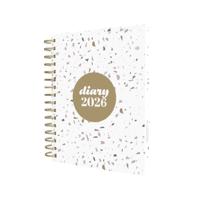 Collins Day To Page Diary Scandi Terrazzo Design White A5 2026 E-PW51.WHTZ-26