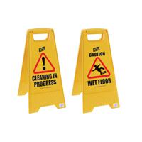 2Work Folding Safety Sign Caution Wet Floor Yellow CNT00356