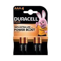 Duracell Plus AAA Battery Alkaline 100% Extra Life Power Boost (Pack of 4) 5009378+