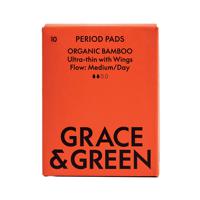Grace and Green Organic Cotton Bamboo Medium Period Pads (Pack of 10) GGBAMDAY04