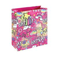 Girly Text Gift Bag Medium Pink Pack of 12 36896-3C