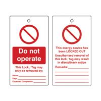5 Star Double Sided Do Not Operate Lockout Tags Pack of 10 FS712575
