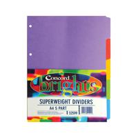 Concord Divider 5-Part A4 Heavyweight 270gsm Bright Assorted 52599/525