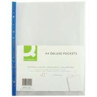 Q-Connect Delux Punched Pocket Top Opening Blue Strip A4 Clear (Pack of 25) KF01122