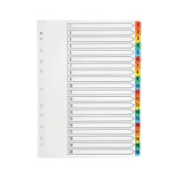 Q-Connect 1-20 Index Multi-punched Reinforced Board Multi-Colour Numbered Tabs A4 White KF01521